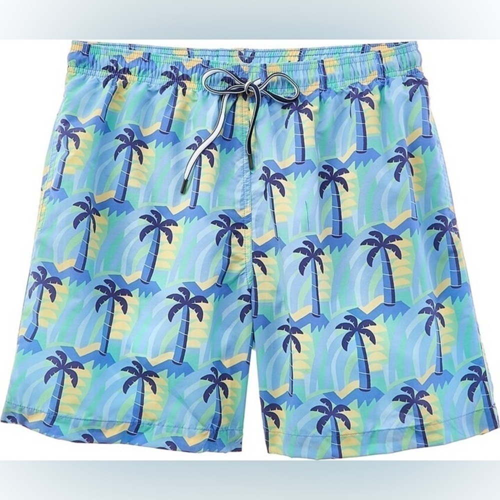 J. McLaughlin Men's Swim Trunks Gibson Shorts Blue Palms Print Sz Medium